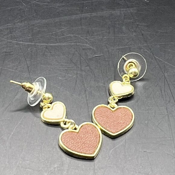Earrings Hearts Dangle Drop Gold Pink Fashion Jewelry Post Back - Picture 6 of 10